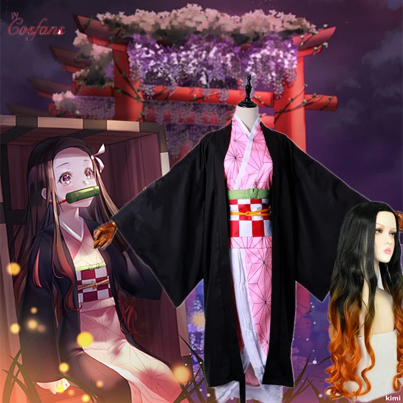 Японское аниме Demon Slayer Kimetsu no Yaiba Kamado Nezuko Косплей женское кимоно Костюм Парики Сабо
