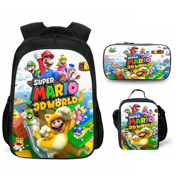 

3PCS Cartoon Mario Backpack School For Boys Girls Backpacks Laptop School Bags High Quality Waterproof Mochilas Student Gifts