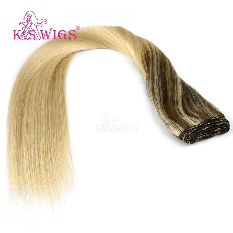 K.S парики 22 '' Remy человеческие волосы Weft Balayage цвет молочного коктейля и корицы прямые сложенные пополам волосы переплетения пучки 100 г/шт - Цвет: T401/12