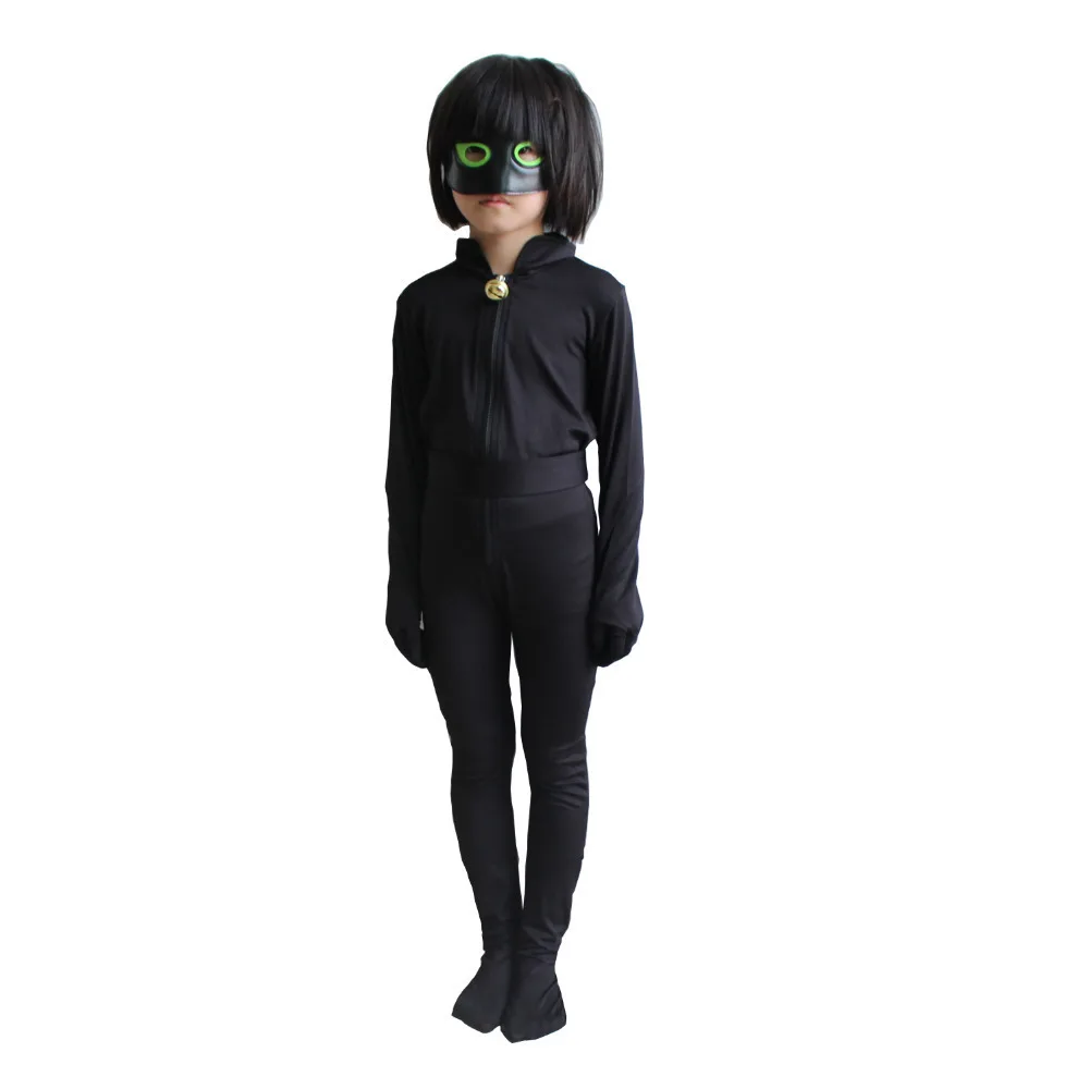 Christmas Fancy Lady Girls Costumes Bug Easter Cosplay Jumpsuit Black cat Children Spandex Costumes Bug for Kids Suits Wig Bag