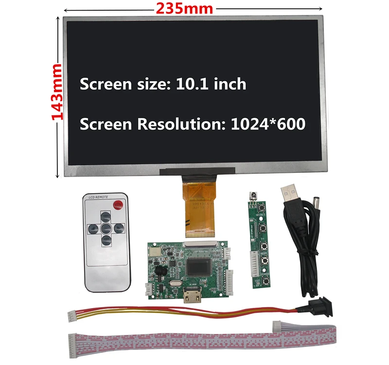 10,1 дюймов 1024*600 ЖК-дисплей TFT монитор с пультом дистанционного управления драйвером HDMI для Orange Raspberry Pi 3 - Цвет: full set