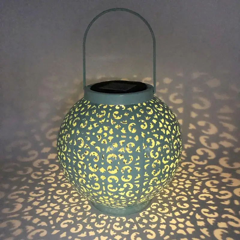 

Blue Round Portable Hollow Light Solar Energy Powered Iron Arts Lights Outdoor Landscape Decorative European Style Lamp