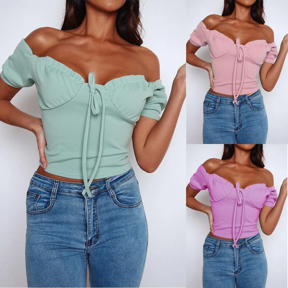 Женская Свободная блузка с открытыми плечами Bob Bralet Повседневная укороченная футболка