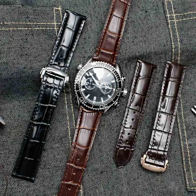 

high quality watchband For OMG wristband genuine leather watch strap with folding buckle 19mm 20mm 22mm