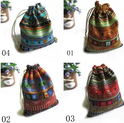 3 шт. подарочные сумочки из хлопка многоцветные племенные племя шнурок ювелирные сумки Мешочки посылка для хранения китайский этнический