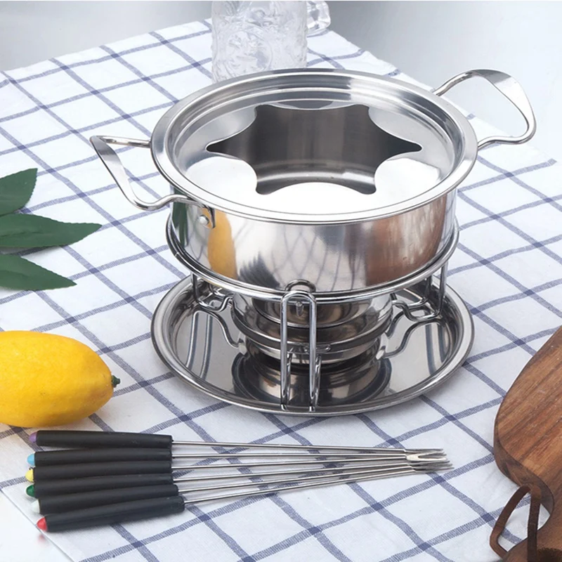 10-Piece Set Multifunctional Stainless Steel Ice Cream Chocolate Cheese Hot Pot Melting Pot Fondue Set Kitchen Accessories 10-Piece Set Multifunctional Stainless Steel Ice Cream Chocolate Cheese Hot Pot Melting Pot Fondue Set Kitchen Accessories