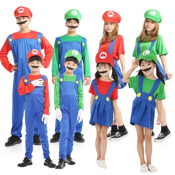 

Adults Kids Super Mario Costumes Funny Plumber Costume Super Mario Luigi Brother Boy Girls Cosplay Jumpsuit Christmas Party Wear