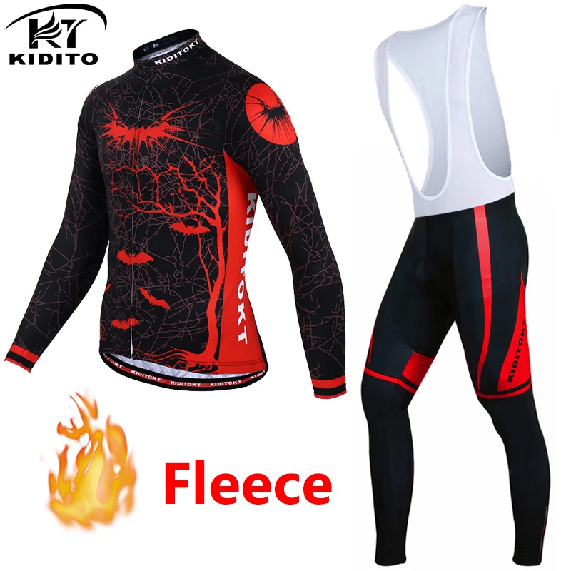 

KIDITOKT Cycling Set Men Winter Thermal Fleece Long Sleeves Cycling Jerseys wielerkleding heren sets Ropa Maillot Ciclismo suits