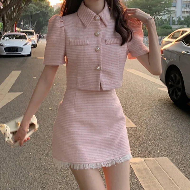 Two Piece Dress Vintage Blazer Two Piece Skirt Set Women Solid Elegant  Casual Mini Skirt Suit Female Korean Style Button Designer Skirt Set 230628  From Kua01, $27.71