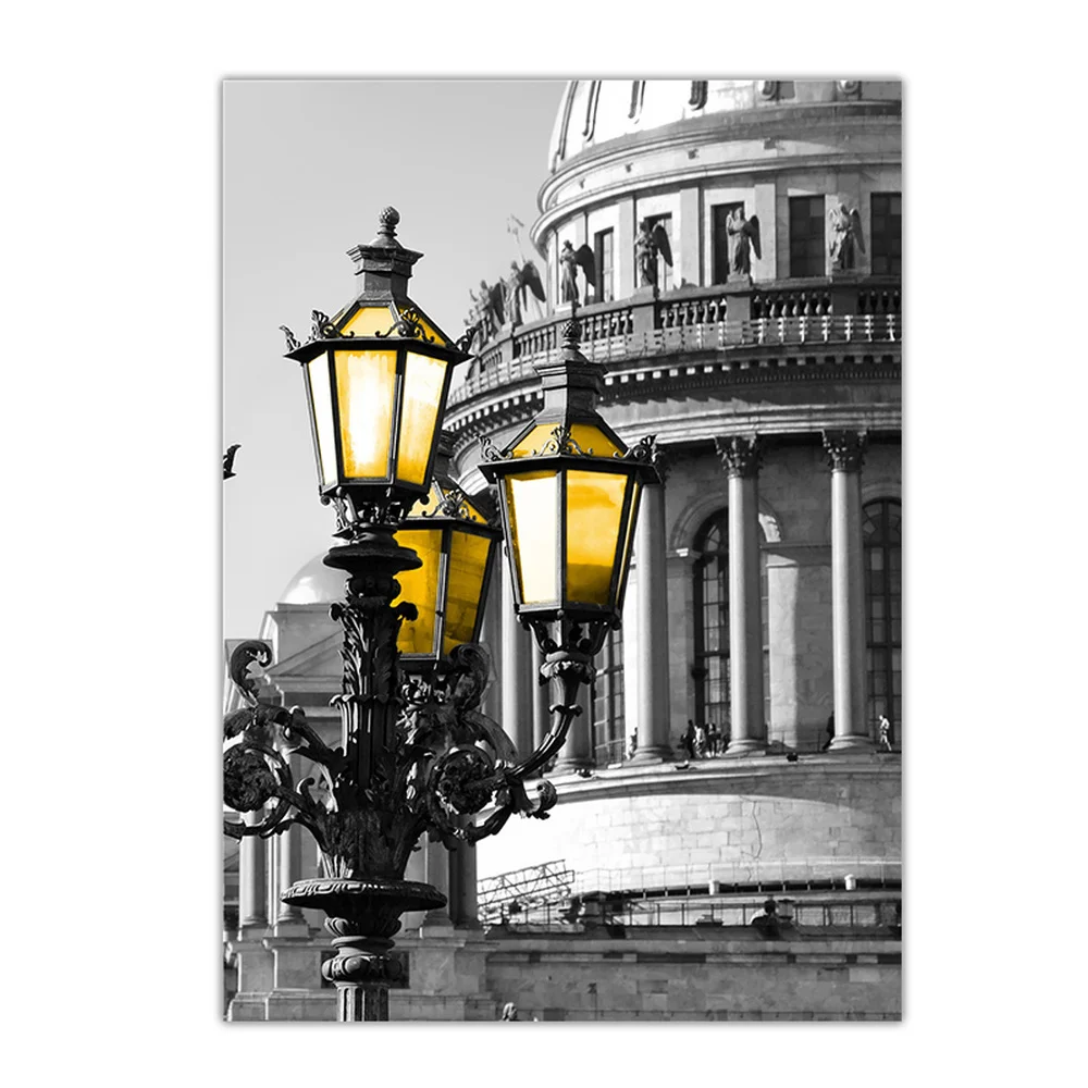 Nordic-Style-Black-White-Tower-Street-Lamp-Canvas-Painting-Modern-City-Building-Combination-Posters-Living-Room (2)