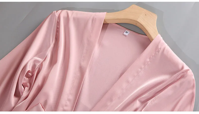 Queenral 2PCS Sexy Women's Robe Gown Sets Night Woman Nightgown Summer Nightdress Lace Satin Sleepwear Pajamas With Chest Pad   9