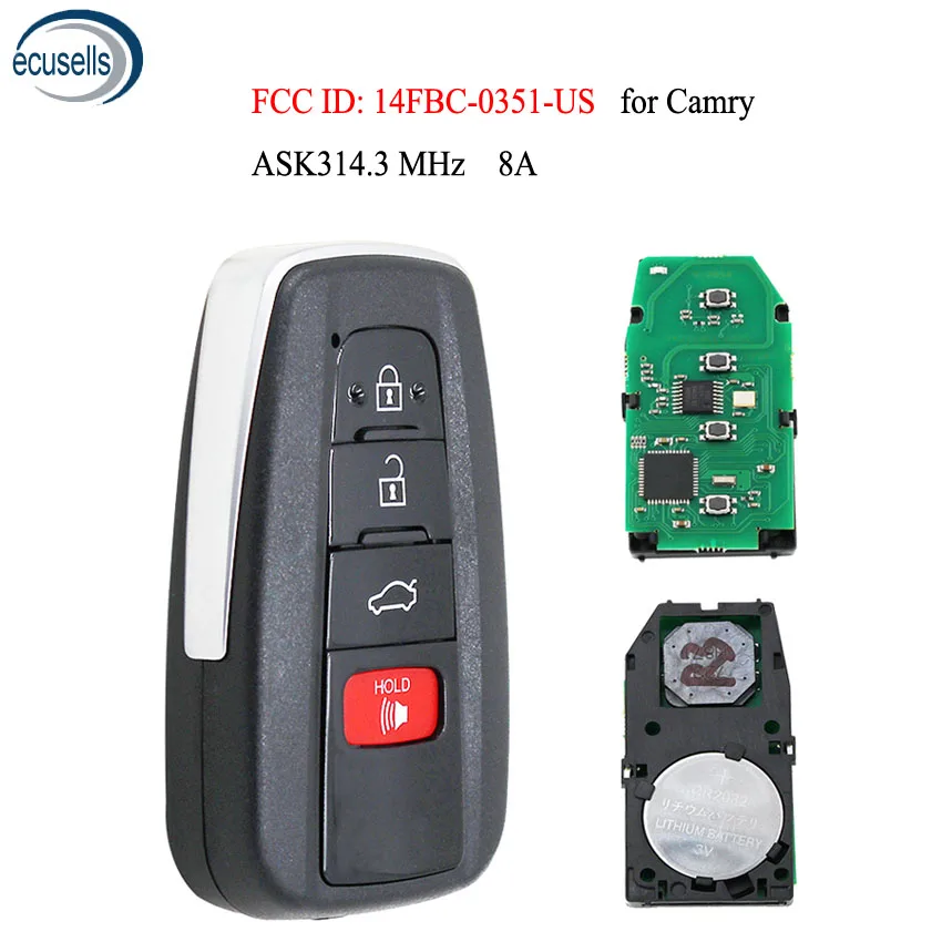 3+ 1/4 кнопки ASK314.3MHz Смарт дистанционные брелки для ключей 8A чип FCC ID: 14FBC-0351-US костюм для модели- Camry