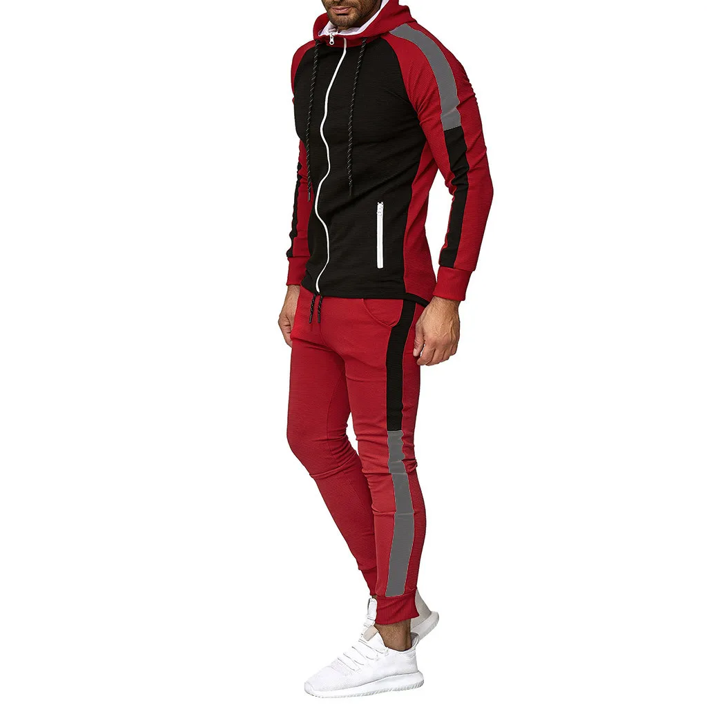 JAYCOSIN спортивный костюм для мужчин 2 комплекта осень зима толстовки на молнии с капюшоном топ брюки с полосой сбоку спортивные мужские джоггеры Толстовка костюм 5XL 9801