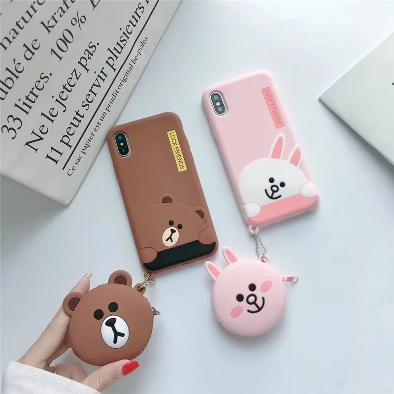 

Cute Cartoon 3D Bear rabbit Wallet Phone Case For iPhone X XR XS Max 7 8 Plus Soft Silicone Back Cover For iPhone 7 6 6S 8 Plus