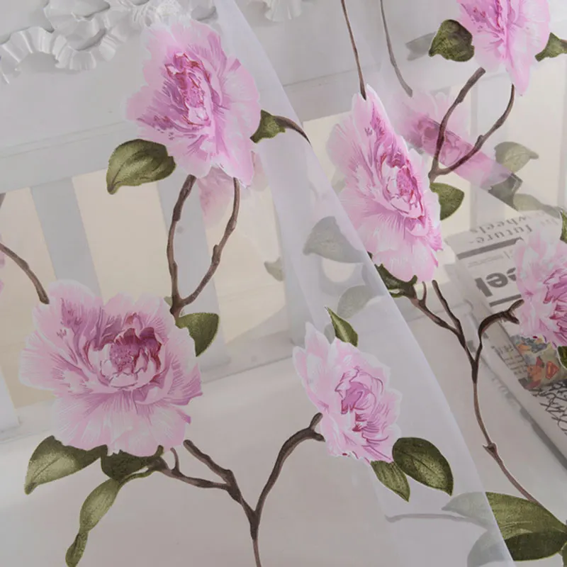 

New Floral Tulle Window Curtains For Living Room Kitchen Window Screening Sheer Voile Curtains Drapes Valances Panel Home Decor