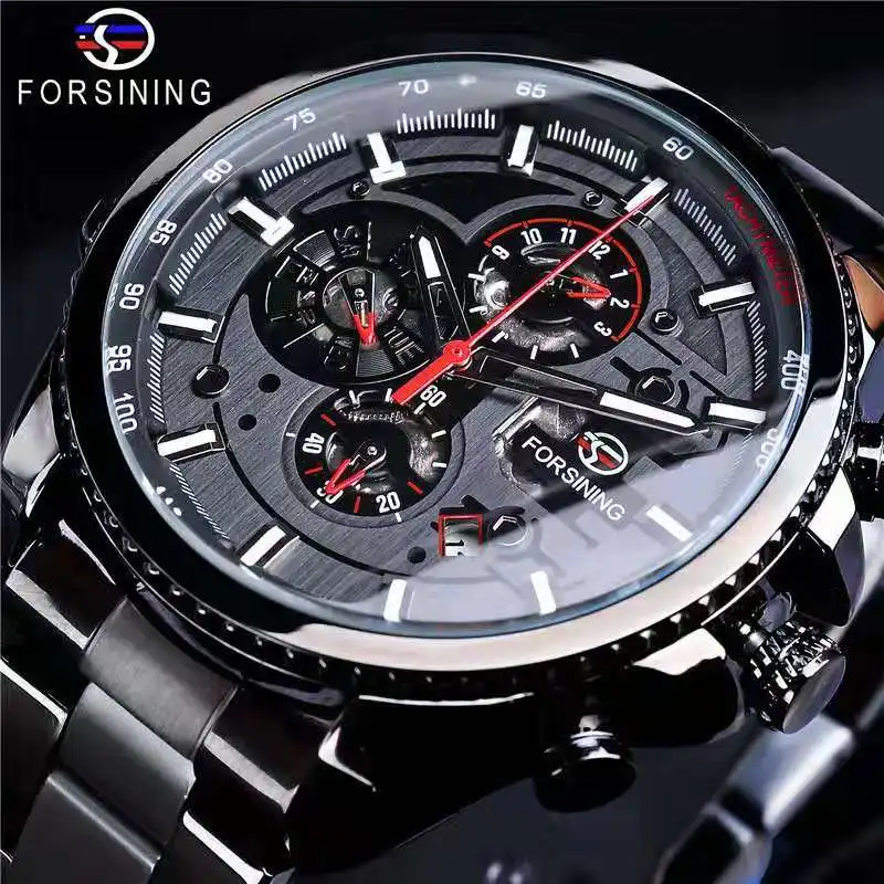 

Forsining Three-dial Calendar Stainless Steel Men's Waterproof Multifunctional Automatic Mechanical Meter Relogio Masculino