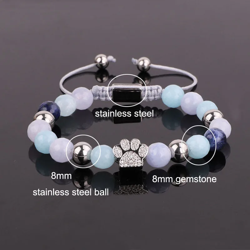 New Design Fashion Cubic Zirconia Paw Charm Natural Stone Beaded Friendship Bracelet Women - Image 6
