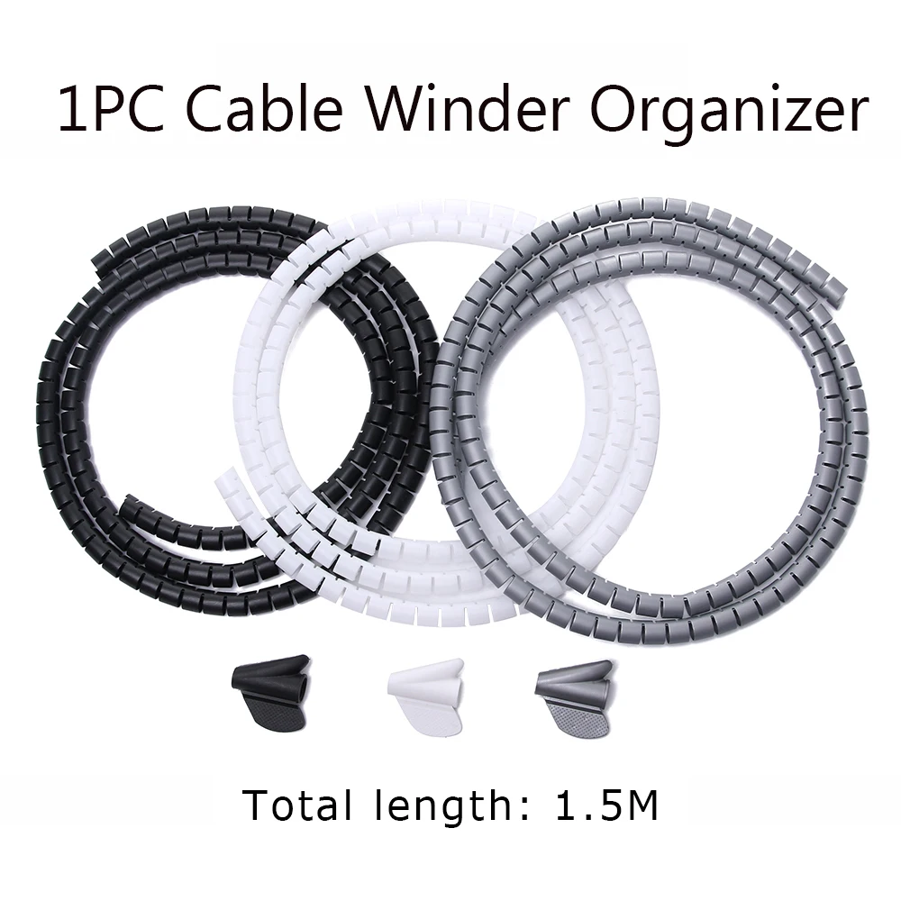 1.5m Length Cable Winder Flexible Spiral Tube Wire Organizer Cable Holder Wire Management Cord Protector Cable Wrap Clip