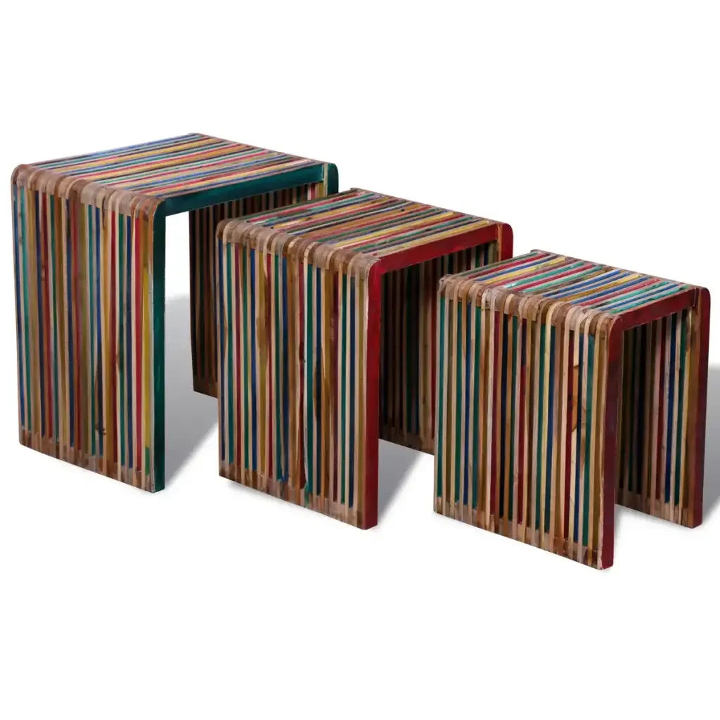 

2019 New Arrival Nesting Table Set 3 Pieces Colourful Reclaimed Teak Side Tables Coffee Tables Lamp/Plant Stands Desks Set