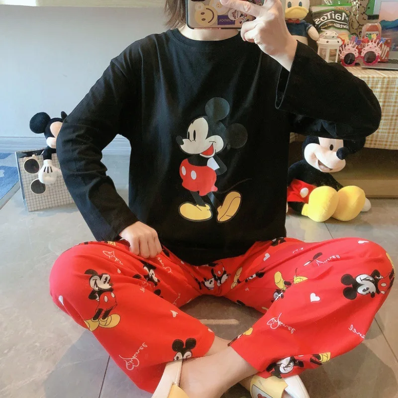 Mickey Pajamas Women Autumn Long-Sleeved Trousers Two-Piece Pajamas Outer Wear Girls New Home Service Suits