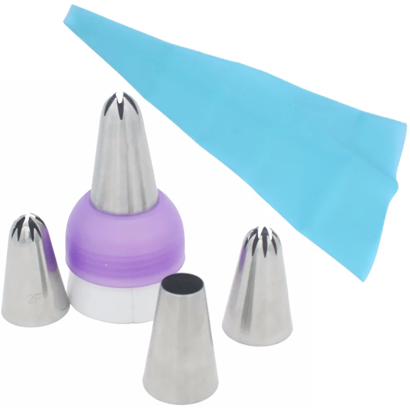 

6 Icing Piping Tips Set 4 Pieces Flower Cake Tips With 1 Coupler 1 Pastry Bag Cake Decorating Nozzles