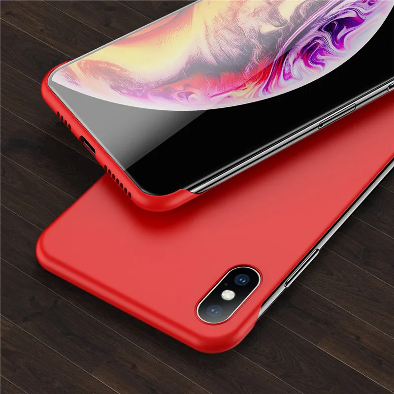Бескаркасный чехол USLION ярких цветов для iPhone X, XR, XS, Max, 11 Pro, матовый чехол для телефона, для iPhone 11, Pro, Max, 7, 8, 6, 6S Plus, Ультратонкий Жесткий чехол из поликарбоната - Цвет: Red