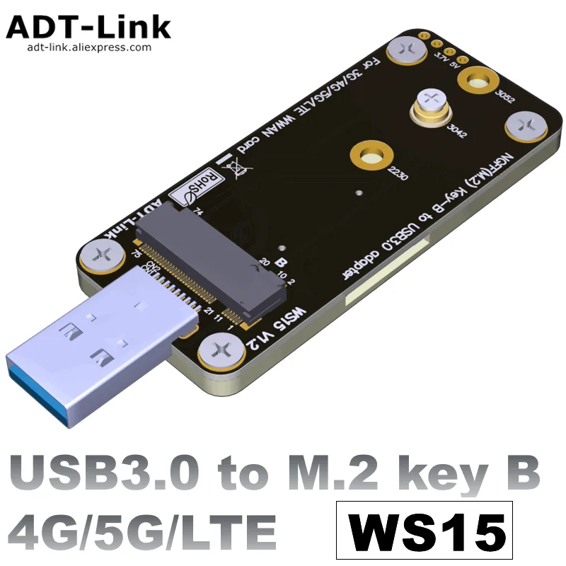 

ADT-WS15 M.2 Key B To USB3.0 Type A Adapter for 3G/4G/5G/LTE/CDMA/ 2G GSM/ GPRS HSPA HSDPA HSUPA GPS UMTS EDGE 2042 3042 3052