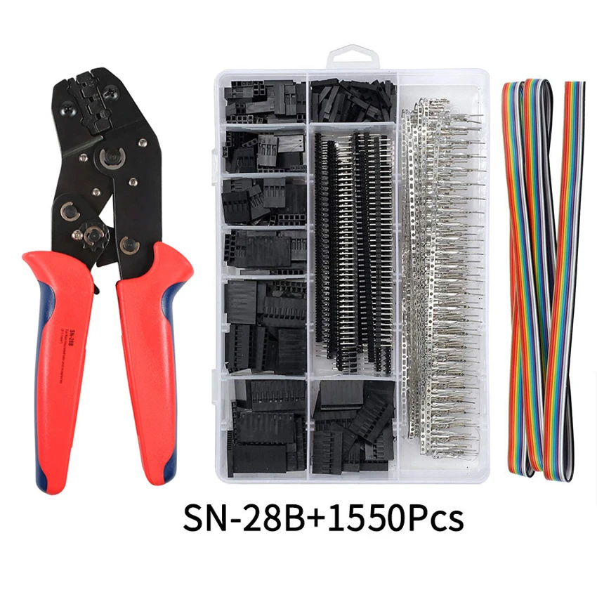 

Terminals Clamp Kit Tool Set JST XH2.54 Dupont Tubular Terminal Crimper Electrical Crimping Pliers Hand Tools Set SN-28B+1550Pcs