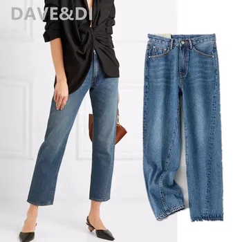 

Dave&Di 2020 england fashion blogger vintage splicing washed straight mom jeans woman high waist jeans boyfriend jeans for women