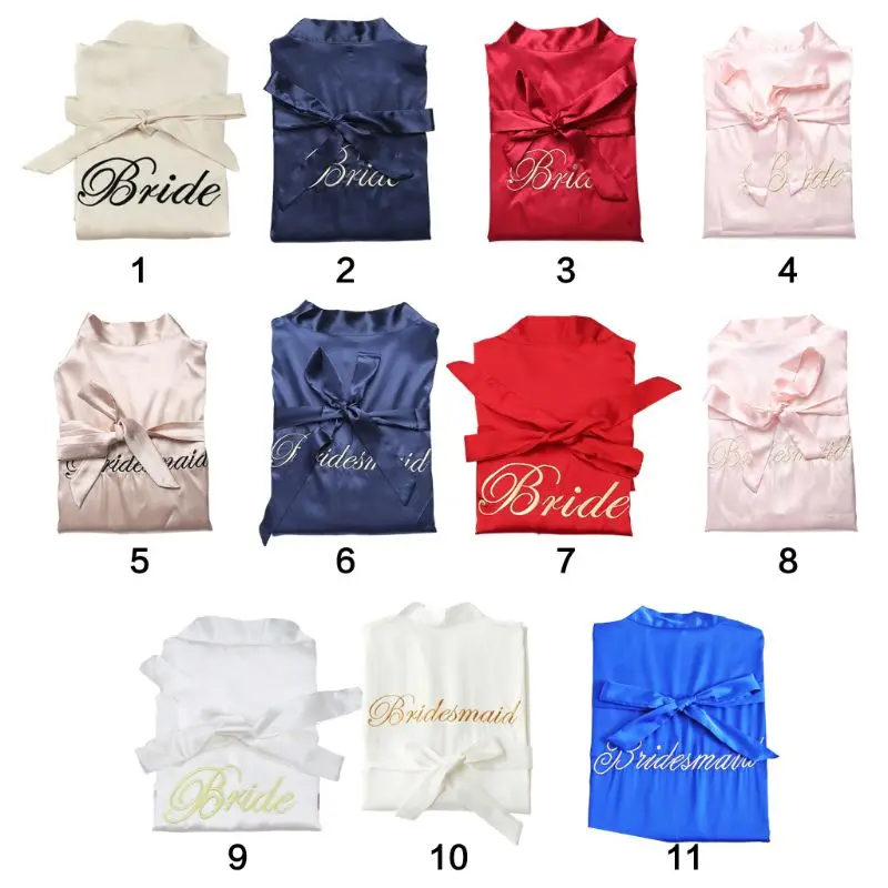 Женская пижама из искусственного шелка, половина рукава короткие банный халат-кимоно для невесты или подружки невесты, с золотом, с вышивкой, с изображением букв, с поясом Свадебная Пижама