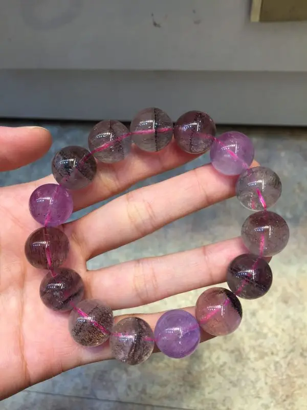 15mm Natural Super Seven Colorful Rutilated Quartz Melody Stone Bracelet Crystal Round Beads Jewelry AAAAA Certificate