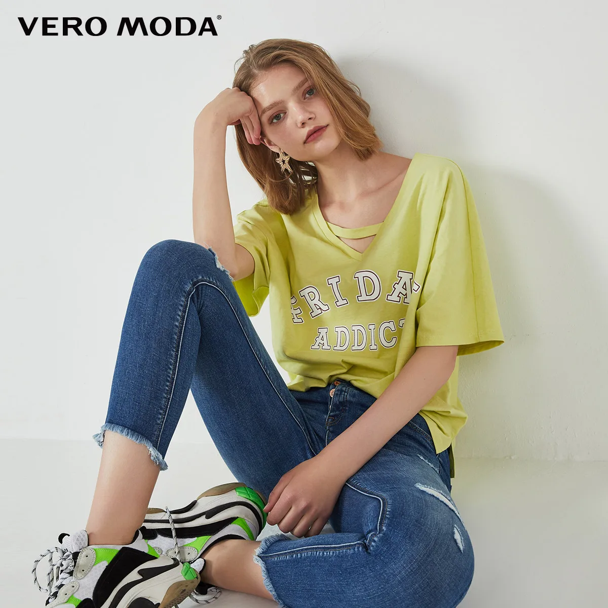 Женская футболка с v-образным вырезом и буквенным принтом Vero Moda | 3191T1505