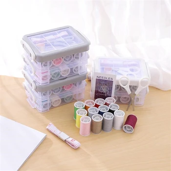 

Portable Needles Tape Sewing Kits Box Practical Hand Sewing Tools Measure Thread Spools Scissor With Storage Box