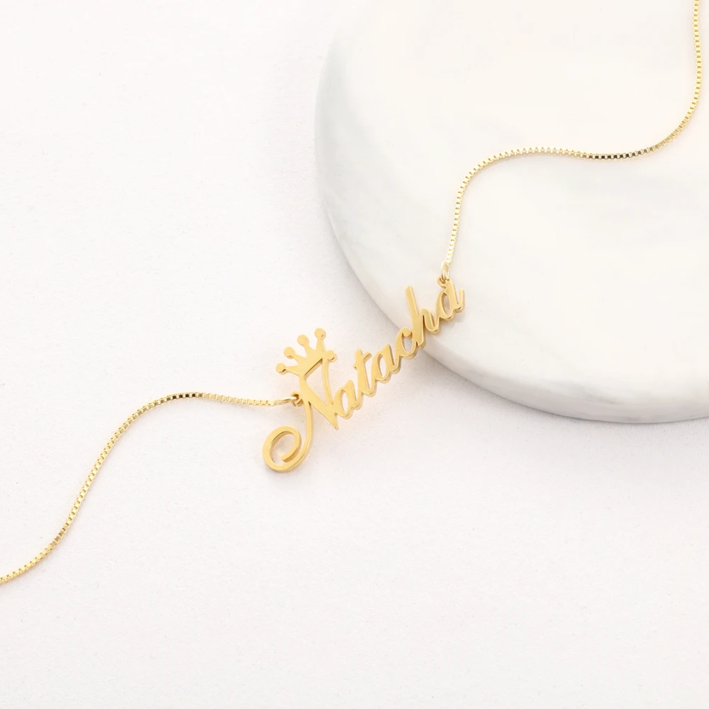 Персонализированные 925 пробы Серебряное именное ожерелье с короной на заказ Любое Имя ювелирные изделия подарок для мамы(JewelOra NE102939