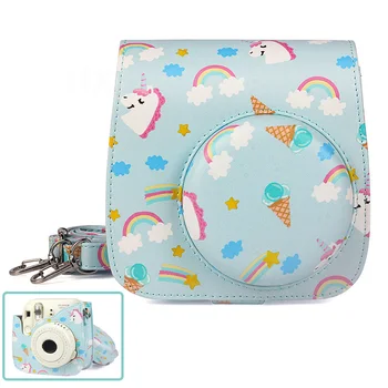 

2019 New PU Leather Camera Case Protector Cover Bag with Shoulder Strap Rainbow Unicorn for Fujifilm Instax Mini 9 Mini 8 Camera