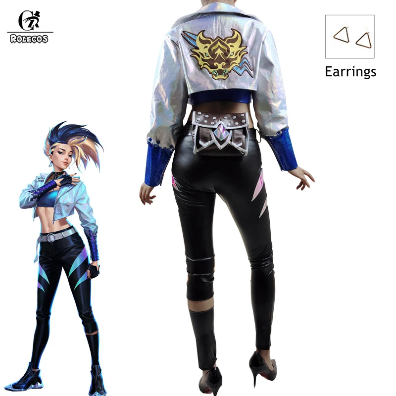 

ROLECOS 2020 KDA Akali Cosplay Costume LOL ALL OUT Cosplay Game Costume Akali Outfit Halloween Fashion Jacket Leather Pants