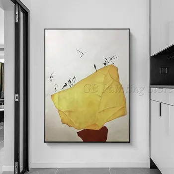 

Modern Abstract Gold art birds painting acrylic paintings on canvas yellow stone extra Large wall art framed walll art
