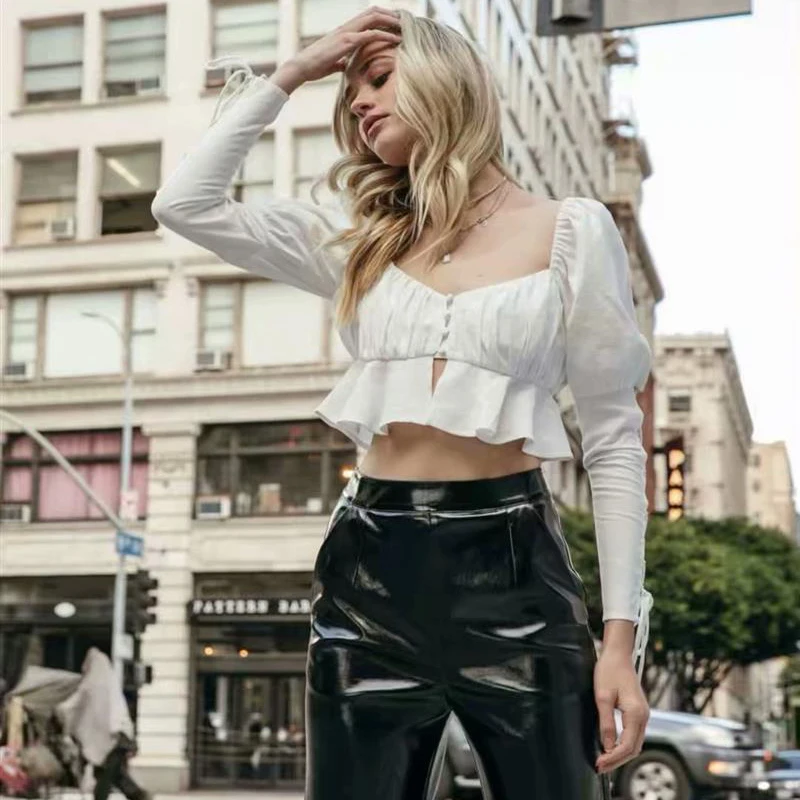 GypsyLady/белая хлопковая блуза-труба укороченный топ женская рубашка 2019 Сексуальная