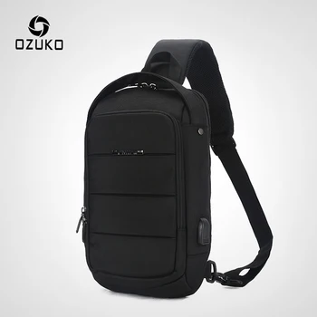 

OZUKO Casual Men's Chest Pack Waterproof Crossbody Bags Male USB Charging Shoulder Bag Large Capacity Oxford Messenger Bag 2019