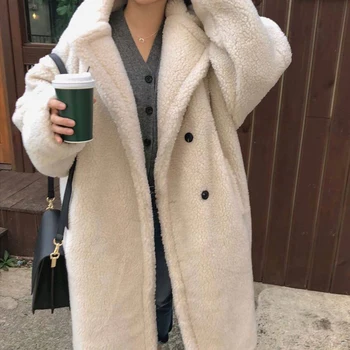 

WICCON Warm Female 2020 Retro Loose Winter Women Coats Lamb Wool Warm Turn-down Collar Soft Single Breasted Chic Casual