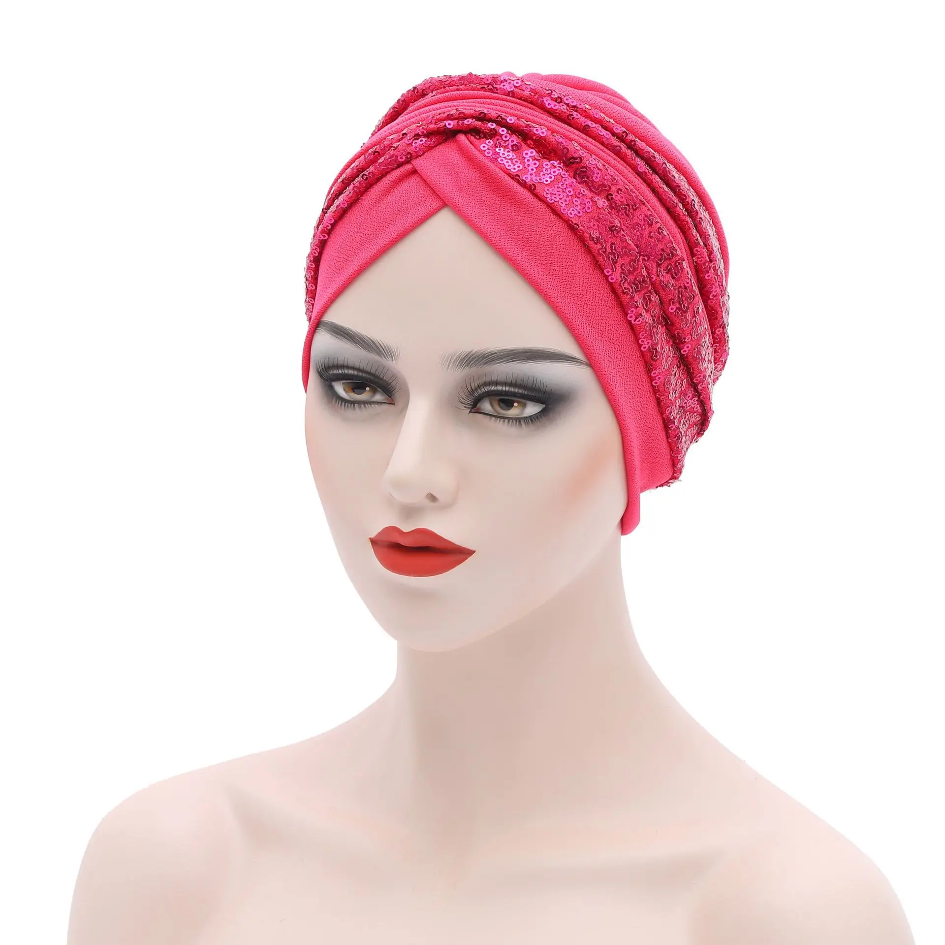 2021 New Fashipn Sequins Crinkle Africa Headtie Muslim Turban Cap Arab India Hijab Hat Women Wrap Head Turbante Mujer african attire for women