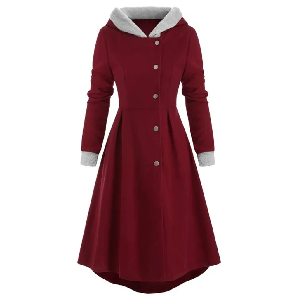 Длинное пальто с капюшоном, большие размеры, женское винтажное пальто в готическом стиле, тонкая куртка с длинными рукавами, легкое пальто, Mujer Invierno, зимнее женское пальто