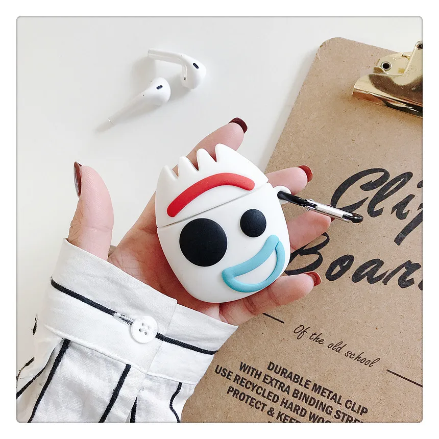 3D Love Face Forky уродливая фигура силиконовый чехол для AirPods 1 2 Bluetooth гарнитура зарядная коробка защитный чехол с крючком - Цвет: «Лвори»