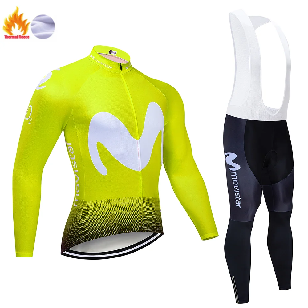 Cycling suit Movistar зимний термальный флис с длинными рукавами Велоспорт Джерси Набор мужская одежда велосипед Майо Ropa Ciclismo - Цвет: Cycling suit