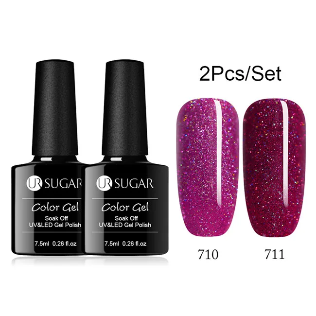 2pcs set22 Ur Sugar 2/4 шт. Розовый Блестящий Гель-лак для ногтей замочить от УФ-светодиодный длительный гель лак для ногтей Лаки маникюрный лак набор украшений - Цвет: 2pcs set22