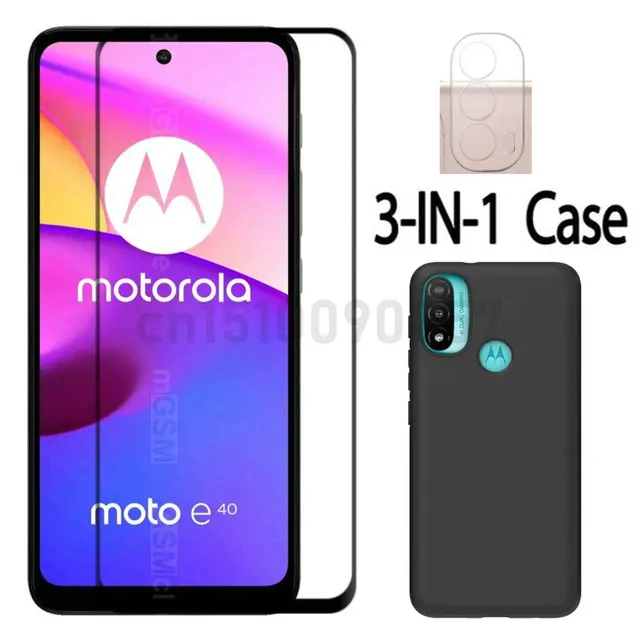 3-in-1 Case + Camera Tempered Glass On For Motorola Moto E40 E30 E20 Screen Prot