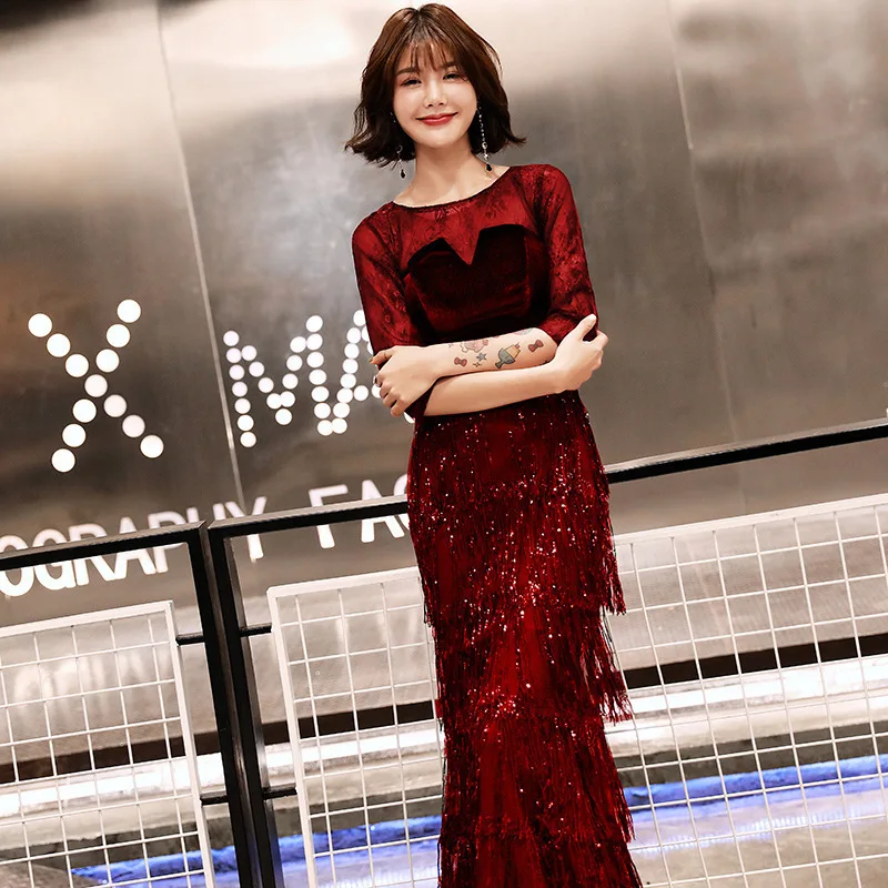 

2020 Real Prom Dresses Evening Dresses Female 2020 New Party High-end Luxury Atmosphere Long High Tail Show Thin Toast Suit