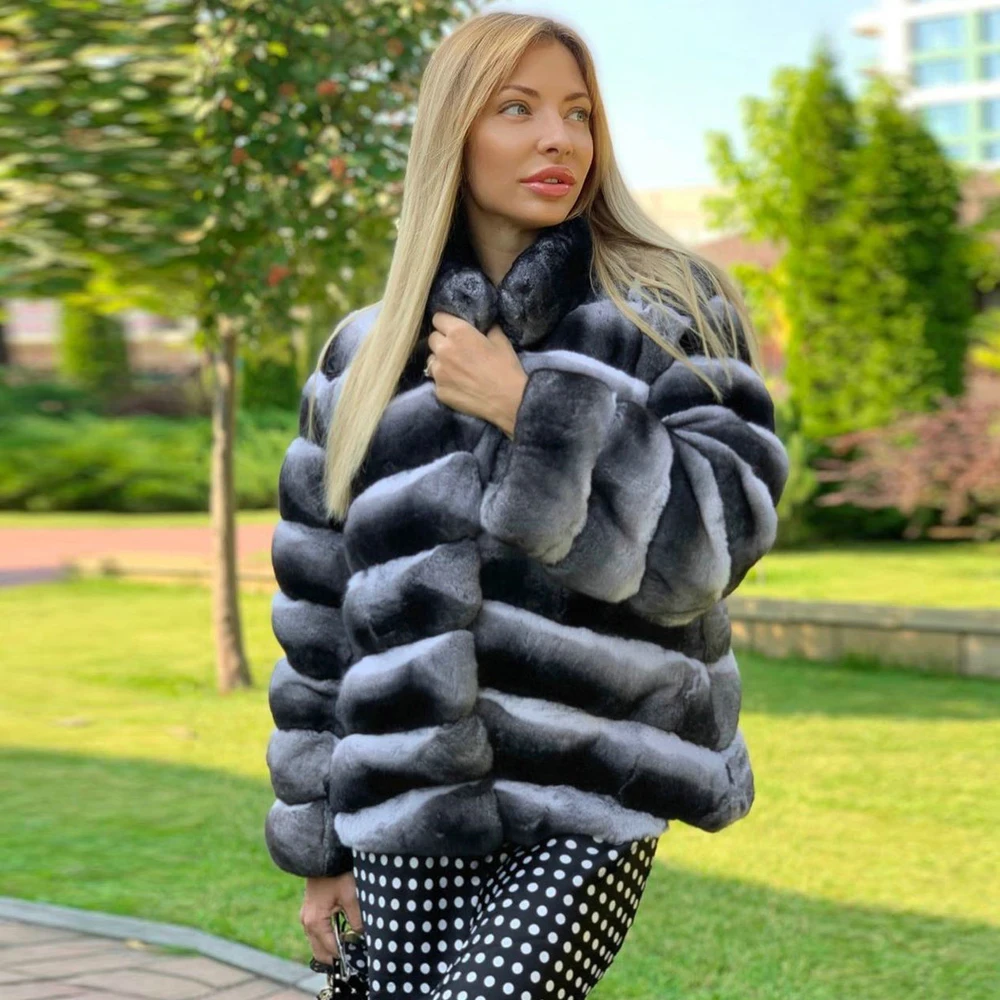 Winter Women Real Rex Rabbit Fur Coat Stand Collar 2022 New Whole Skin Genuine Rex Rabbit Fur Jacket Thick Warm Fur Overcoats bffur women real fur coats winter outwear 2021 trendy woman whole skin genuine mink fur coat lapel collar luxury fur overcoats