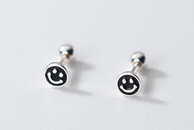 Silver Color Smile Round  Piercing Stud Earring For Women Girls Wedding Birthday Jewelry Gift Pendientes eh1791