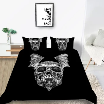 

Demon Skull Bedding Set Wings Simple Scary 3D Black Duvet Cover King Queen Twin Full Single Double Unique Design Bed Set